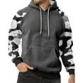 thumbnail image 2 of Men’s Pullover Hoodie Long Sleeve Camouflage Print Raglan Sleeve Drawstring Hooded Sweatshirt Kangaroo Pocket Casual Top Dark Gray XL, 2 of 5