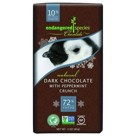 All Natural Chocolate Endangered Species Penguin, Natural Dark Chocolate with Peppermint Crunch (72% Cocoa), 3 Ounce ()