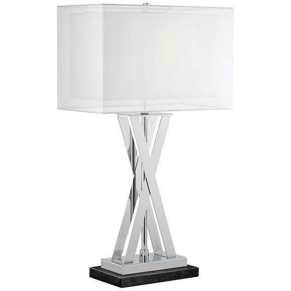 Possini Euro Design Proxima Modern Table Lamp with Black Marble Riser 28" Tall Chrome Silver Metal Double Shades for Bedroom Living Room House Home