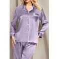 thumbnail image 6 of DAKIMOE Sleepwear Womens Silky Satin Pajamas Set Long Sleeve Nightwear Loungewear, Light Purple, XXL, 6 of 8