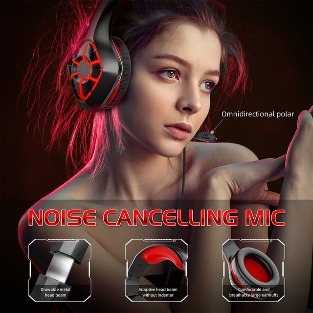 LSLJS Casque de Jeu à Basses Autour de l'Oreille, Écouteurs Son Surround avec Microphone à Réduction de Bruit, Lumières RVB, Oreillette