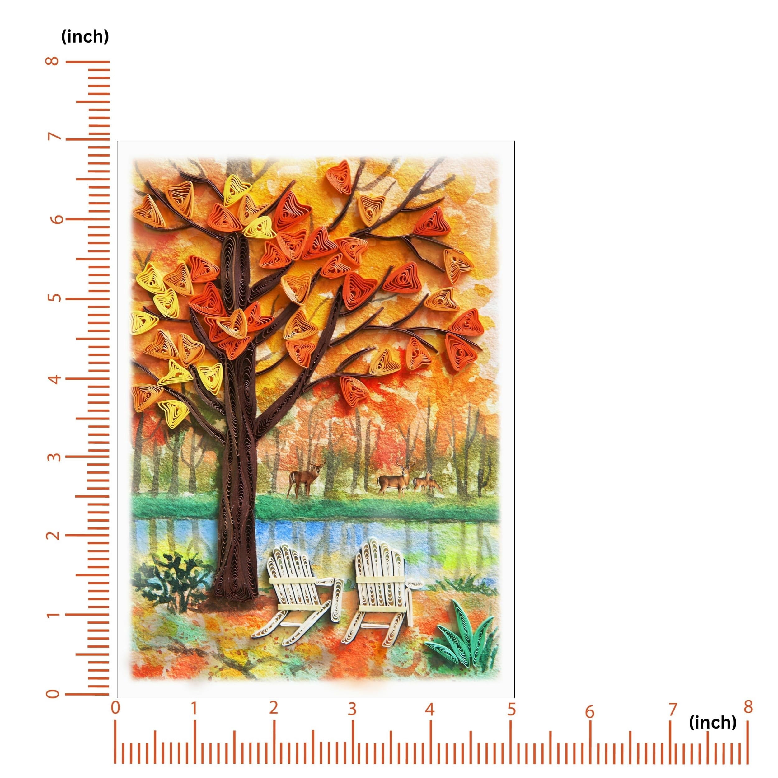 Seasonal Greeting Card, Autumn Holiday Love Card, Quilled Quilling Card for All Occasions, Watercolor Artful Greeting Card for Autumn, Fall, Thanks Giving, for Him Her Friend Mom Dad