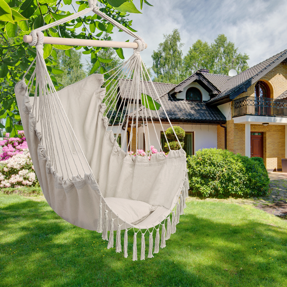 Extra Large Hanging Rope Hammock Chair Swing, Hammock Chair Swing Seat, Relax Hammock Chair with 2 Cushions, Perfect for Home, Bedroom, Patio, Yard, Deck, Garden - 350 lbs Weight Capacity, B1880 - image 1 of 10
