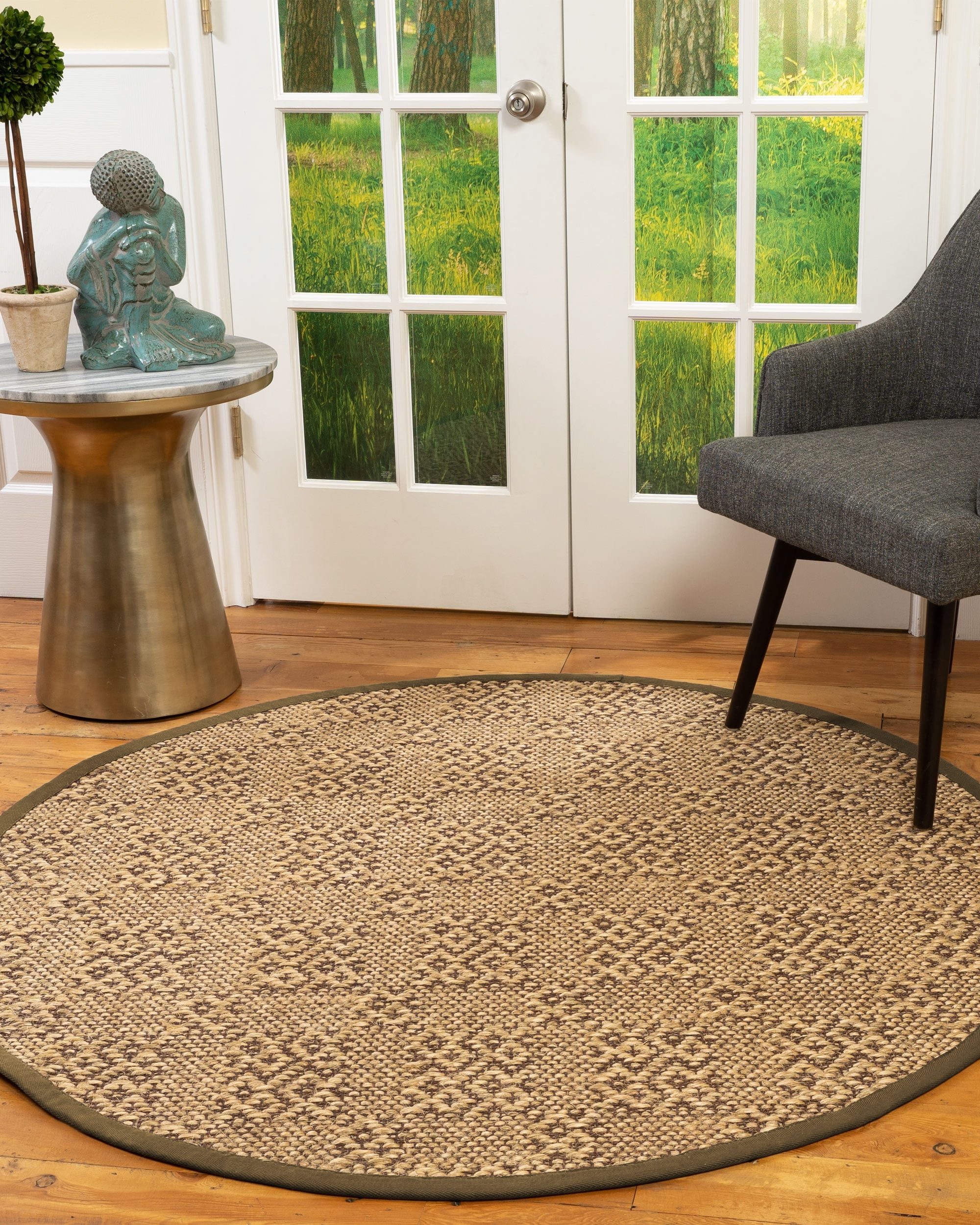 Natural Area Rugs Oslo Custom Sisal Rug, 10', Round Malt Border