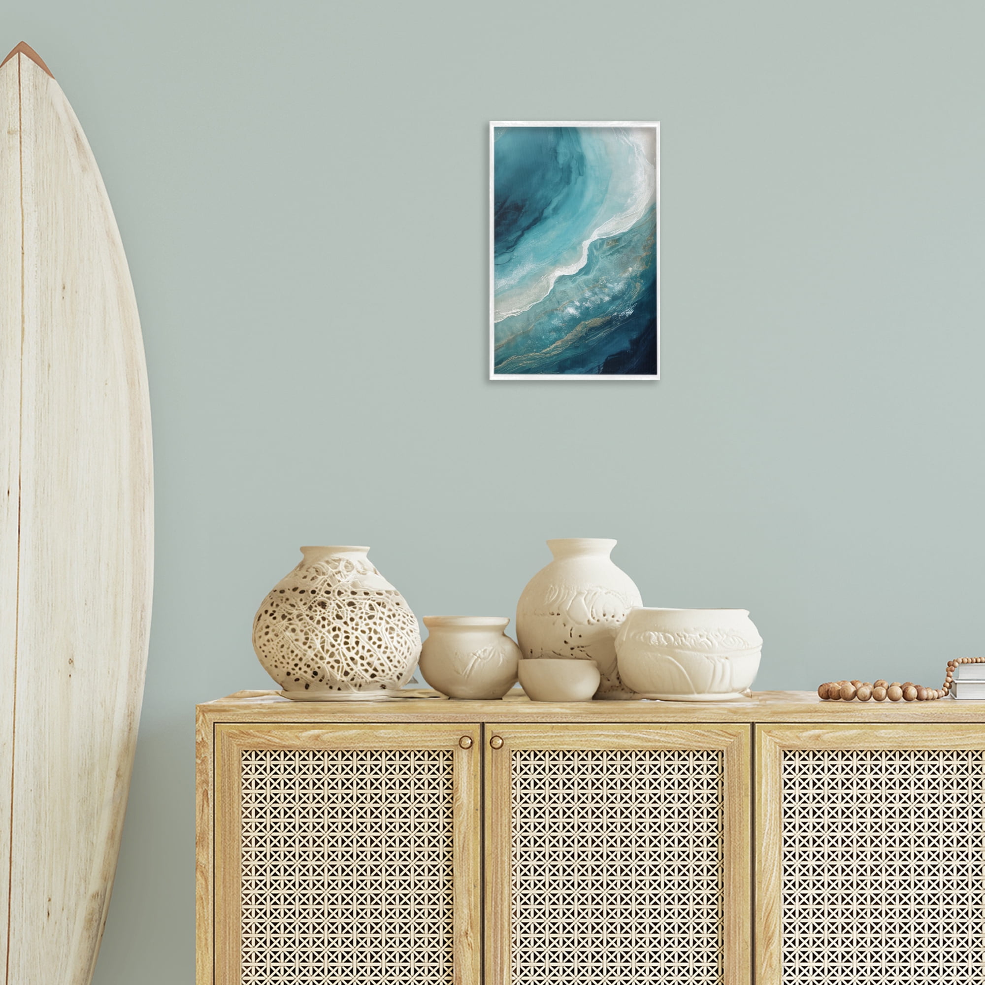 Stupell Industries Splashing Marine Currents Coastal Painting White Framed Art Print Wall Art, 12 x 18