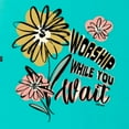 thumbnail image 6 of Wild Bobby Worship While You Wait Sunflower Pink and Yellow Inspirational/Christian Women Racerback Tank Top, Tahiti Blue, Small, 6 of 6