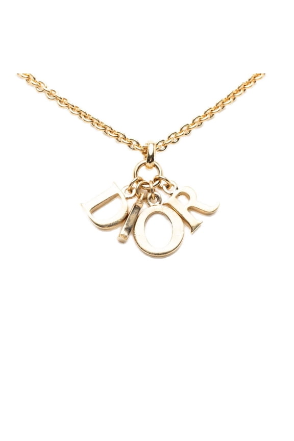 Pre-Owned Christian Dior Dior Logo Necklace, Gold Plated, Women's