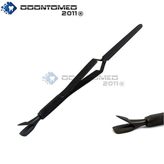 OdontoMed2011® Tactical All Black Multi Function Cuticle Pusher Tweezer 7'' Acrylic Nail Pincher Tool Magic Wand ODM