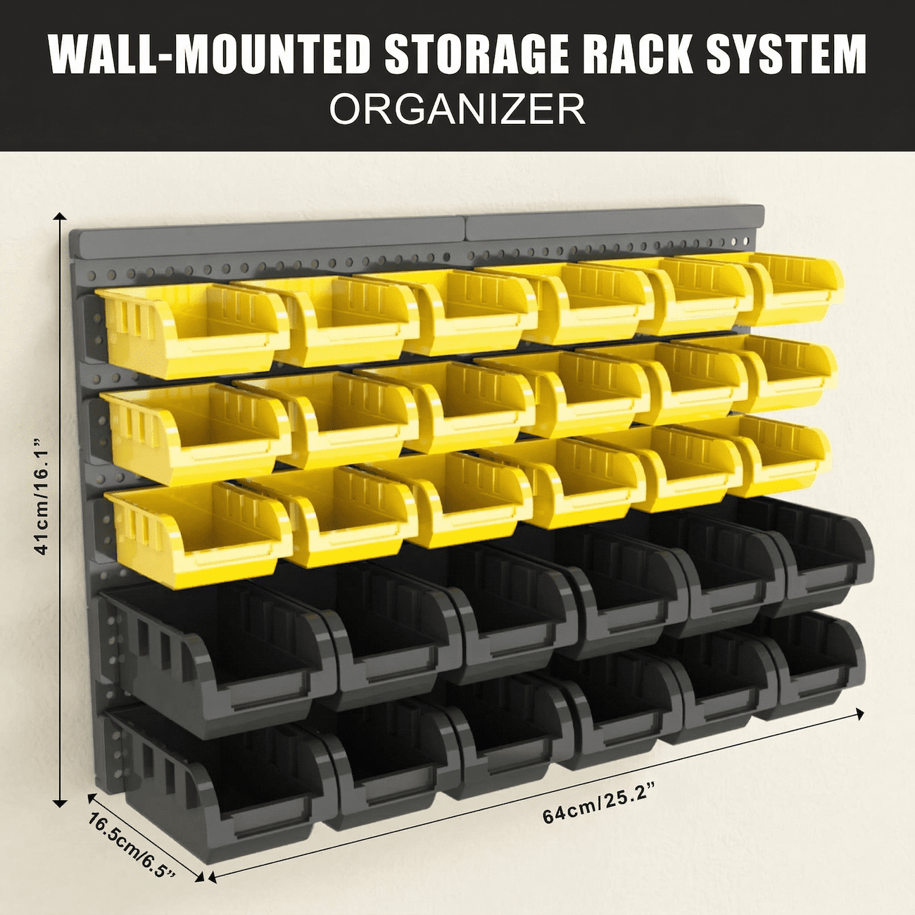 Wall Mounted Storage Bins 30PCS, Garage Storage Bins with Pegboard, Small Parts Organizer, Plastic Bolt Bin Screw Organizer, Nut & Bolt Hardware Organizer for Workshop Garage (Yellow & Black)