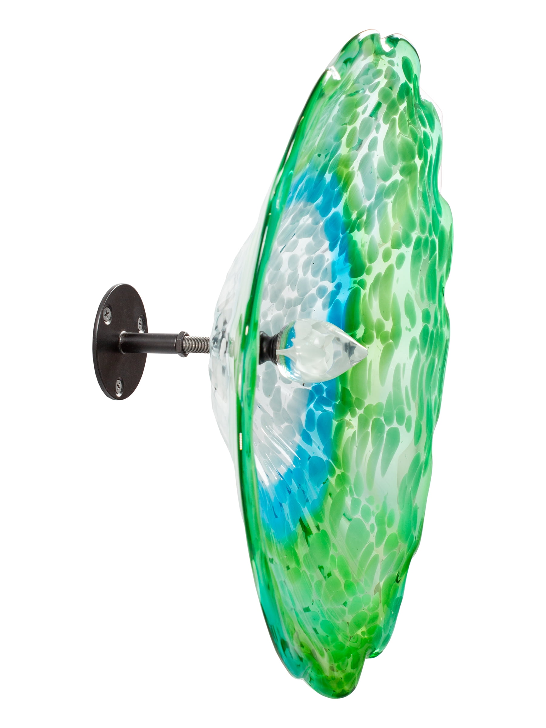 Fiore Hand Blown Art Glass Wall Décor with Floral Finial Centerpiece, Green 14" Diameter