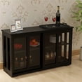 thumbnail image 3 of Visentor 42 Inch Kitchen Storage Cupboard, Dining Room Storage Cabinet with Glass Door, Sideboard Buffet Table, Black, 3 of 6