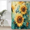 thumbnail image 5 of Sunflower Butterfly Shower Curtain, 60" x 72", Watercolor Green Yellow Painting Pastoral Nature Waterproof Bathroom Curtain Washable Shower Curtain Set with 12 Hooks, 5 of 6