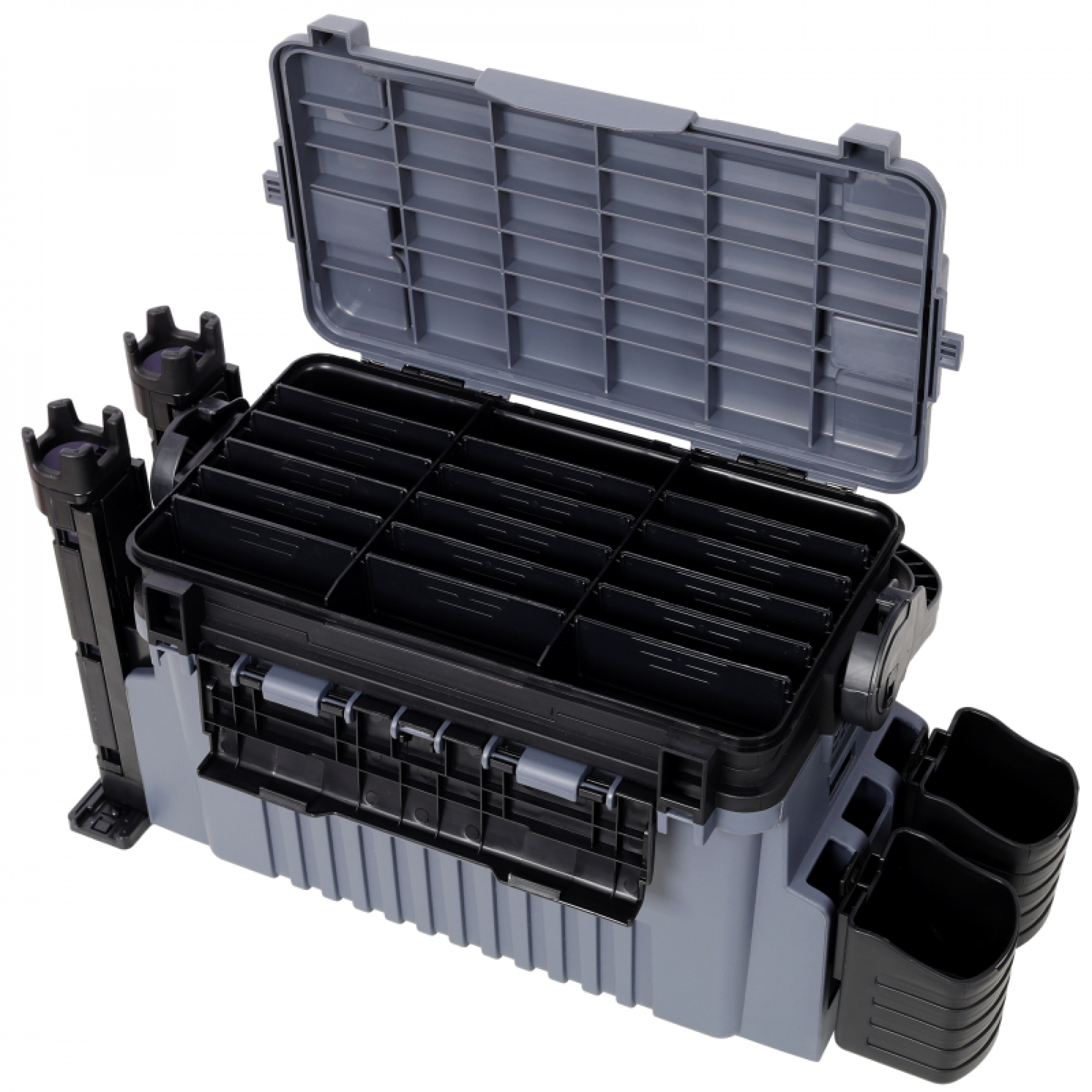 Dual-layer Fishing Tackle Box,Tackle Box Organizer Fishing Box Large,With 2pcs Rod Holder,2pcs Cup Holder,1pc Carring Strap,Gray