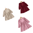 thumbnail image 2 of LYMAYTER Girl Spring Autumn Dress Solid Color Round Neck Long Sleeve Dresses Kids A Line Swing Dress 2-7Y, 2 of 8