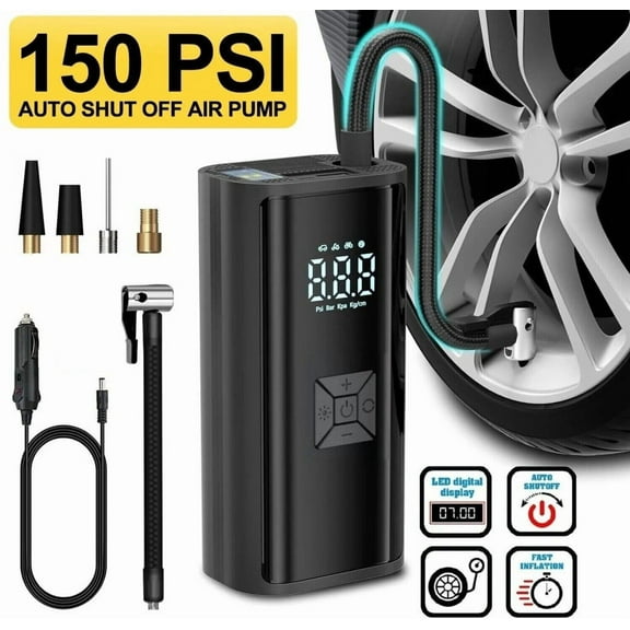 FungLam 150 PSI Air Compressor Tire Inflator Air Pump Fits Car Moto Bike Tires Portable