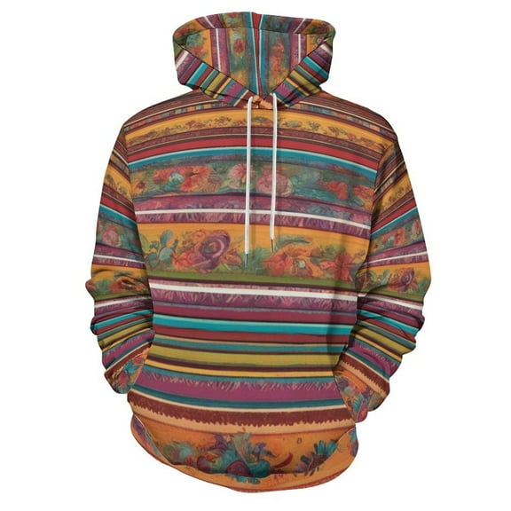 Mexican BOHO Strips Regular Fit Hoodie, Sporty Pullover Hooded Sweatshirt for Men Women S