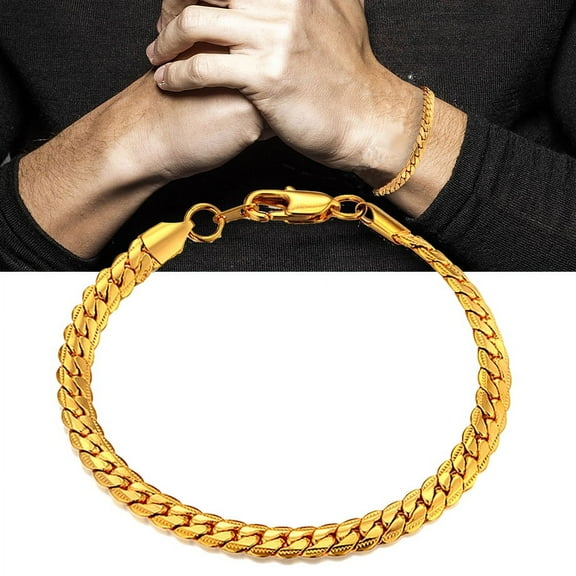 Mens 4MM 7MM 14K Yellow Gold Curb Snake Link Chain Bracelets for Women Unisex Wrist Jewelry Gifts