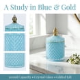 thumbnail image 2 of REGALWOVEN Vintage Embossed Glass Jar with Lid, Decorative Bathroom Canister for Cotton Ball & Swab, Home Decor Blue Green 3.3" x 3.3" x 5.5", 2 of 5