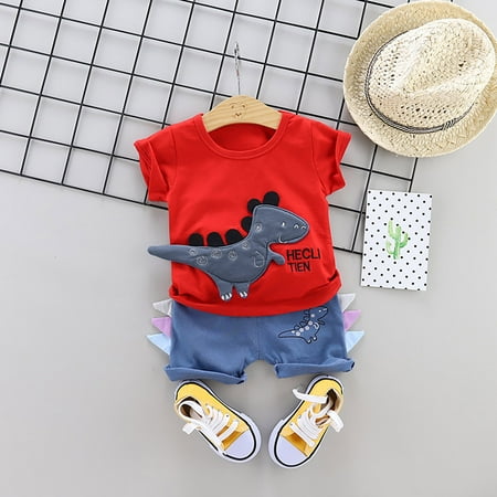 

nsendm Shirt Boys Toddler Dinosaur Outfits T Print Shorts Baby Letter Tops Cartoon Set Boys Outfits&Set Pack Baby Clothes Childrenscostume Red 110