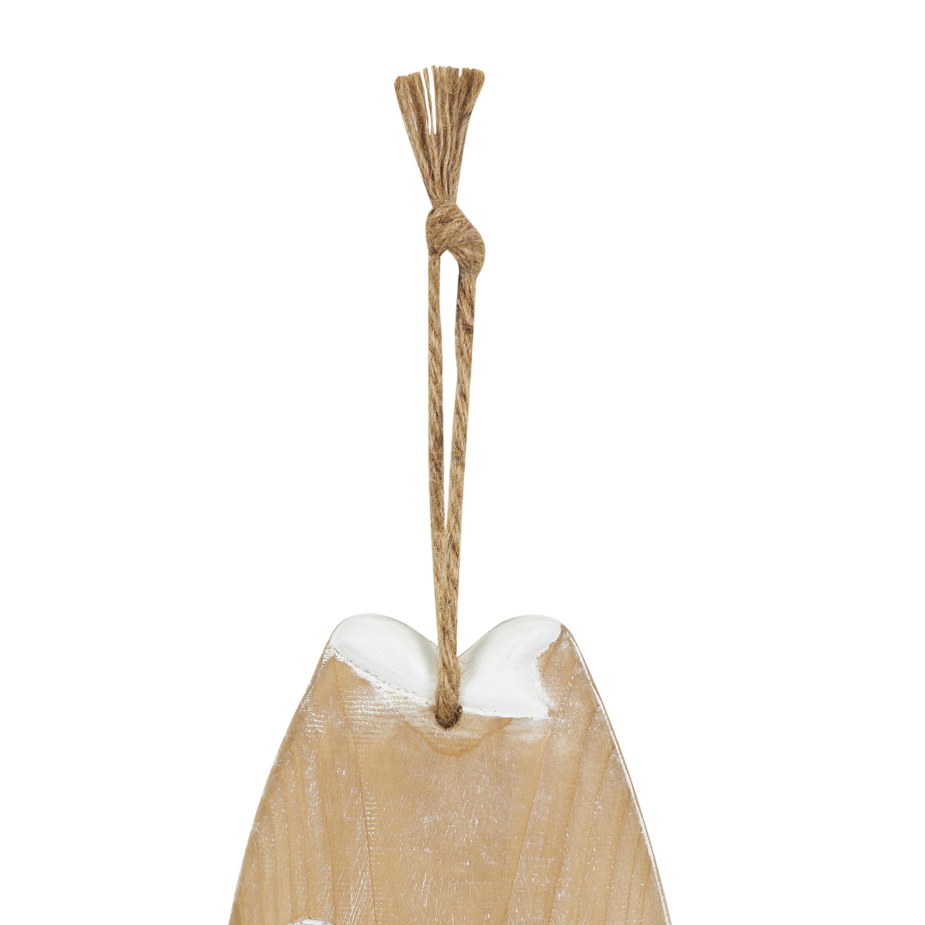 DecMode Brown Wood Fish Wall Decor with White Stripes and Hanging Rope (2 Count)