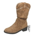 thumbnail image 6 of Mepaouo Women's Western Mid Calf Boots Round Toe Slouchy Flat Riding Booties Suede Winter Fall Dress Shoes, 6 of 8