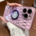 thumbnail image 2 of Compatible with iPhone 14 Pro Max Bling Hollow Case Grid Patter Glitter Sparkling Sequins Electroplating Bumper Lens Protection Fashion Protection Shockproof Case for Women Girls Pink, 2 of 7
