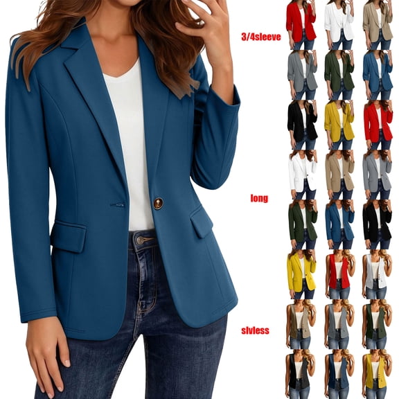 2026 Blazers for Women Business Casual Long Sleeve Lapel Open Front Suit Jacket Work Blazer with Pockets Blue