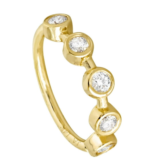 Solid 20G 14Kt Yellow Gold Bezel Set 5-Stone Moissanite Nose Hoop Ring - Ear Cartilage Ring - April BirthStone Nose Ring - 5BZ15MNTYG