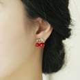 thumbnail image 5 of UDIYO Women Red Cherry Clear Rhinestone Ear Studs Beads Golden Alloy Leaves Earrings, 5 of 7