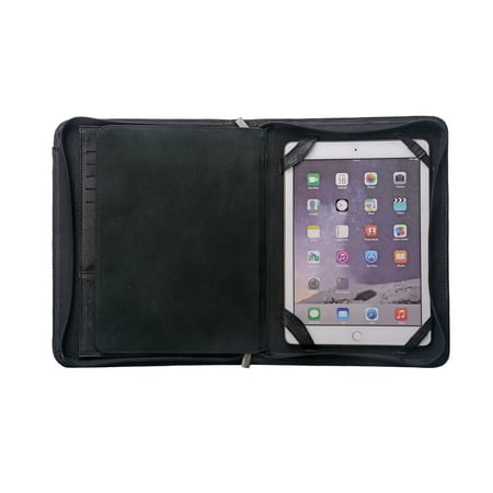 Refillable Notepad Holder - Leather Organizer Padfolio with Zipper for 9.7 inch iPad Pro and A5 Notepad