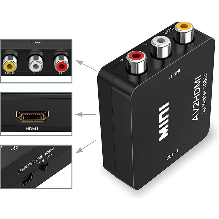 Mini Adaptateur AV to HDMI Noir - Convertisseur Vidéo et Audio