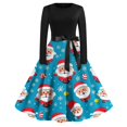 thumbnail image 2 of Christmas Dresses for Women Women's Christmas Printed Long Sleeve Round Neck Plus Size Evening Prom Dresses for Formal Christmas Party,Light Blue,5XL, 2 of 5