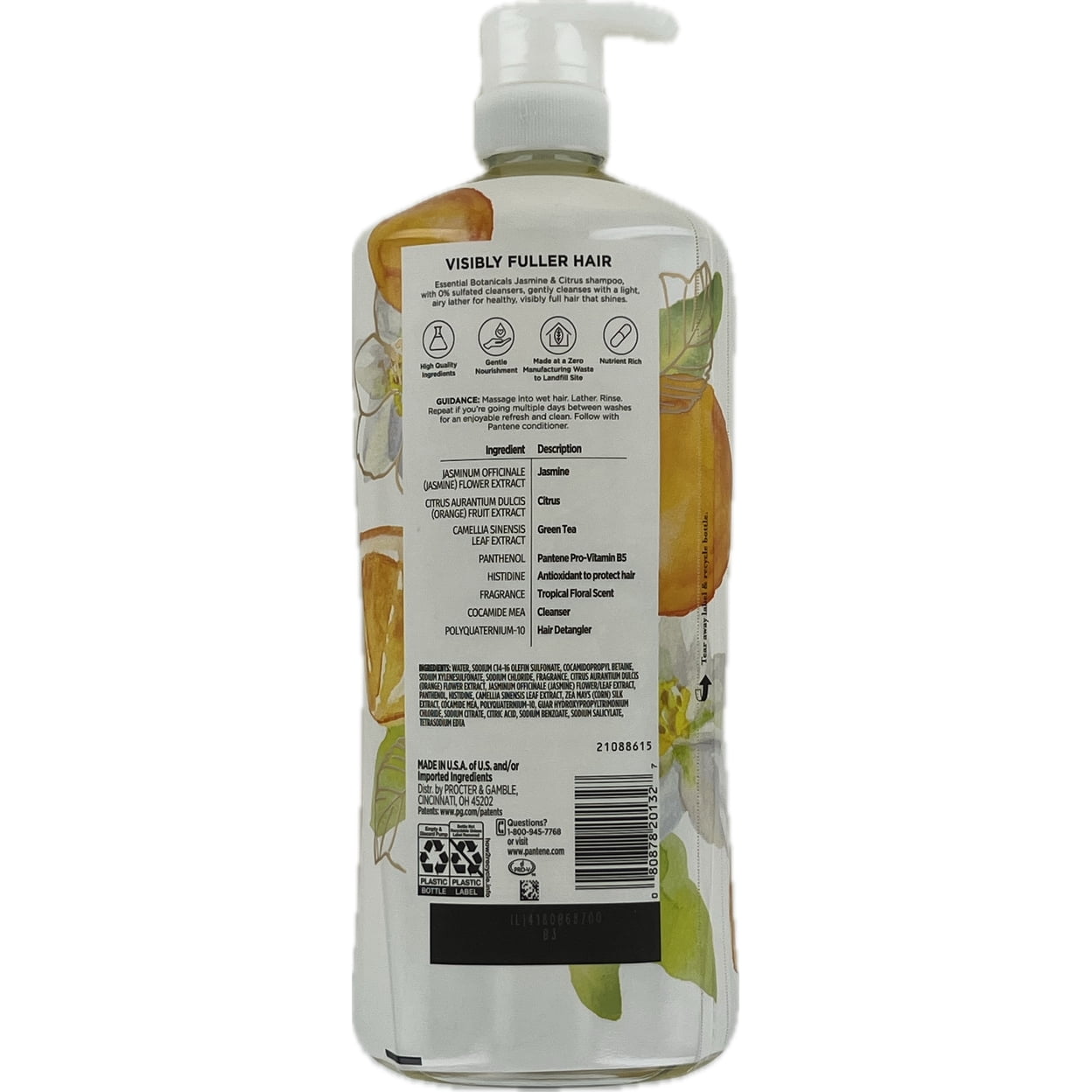 Pantene Essential Botanicals Volumizing Shampoo, Jasmine & Citrus, 38.2 fl oz