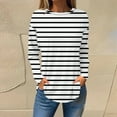 thumbnail image 2 of larppty Womens Trendy Long Sleeve Round Neck Striped Shirts Basic Loose Casual Tunic Tops with Curved Hem (White, 3XL), 2 of 5