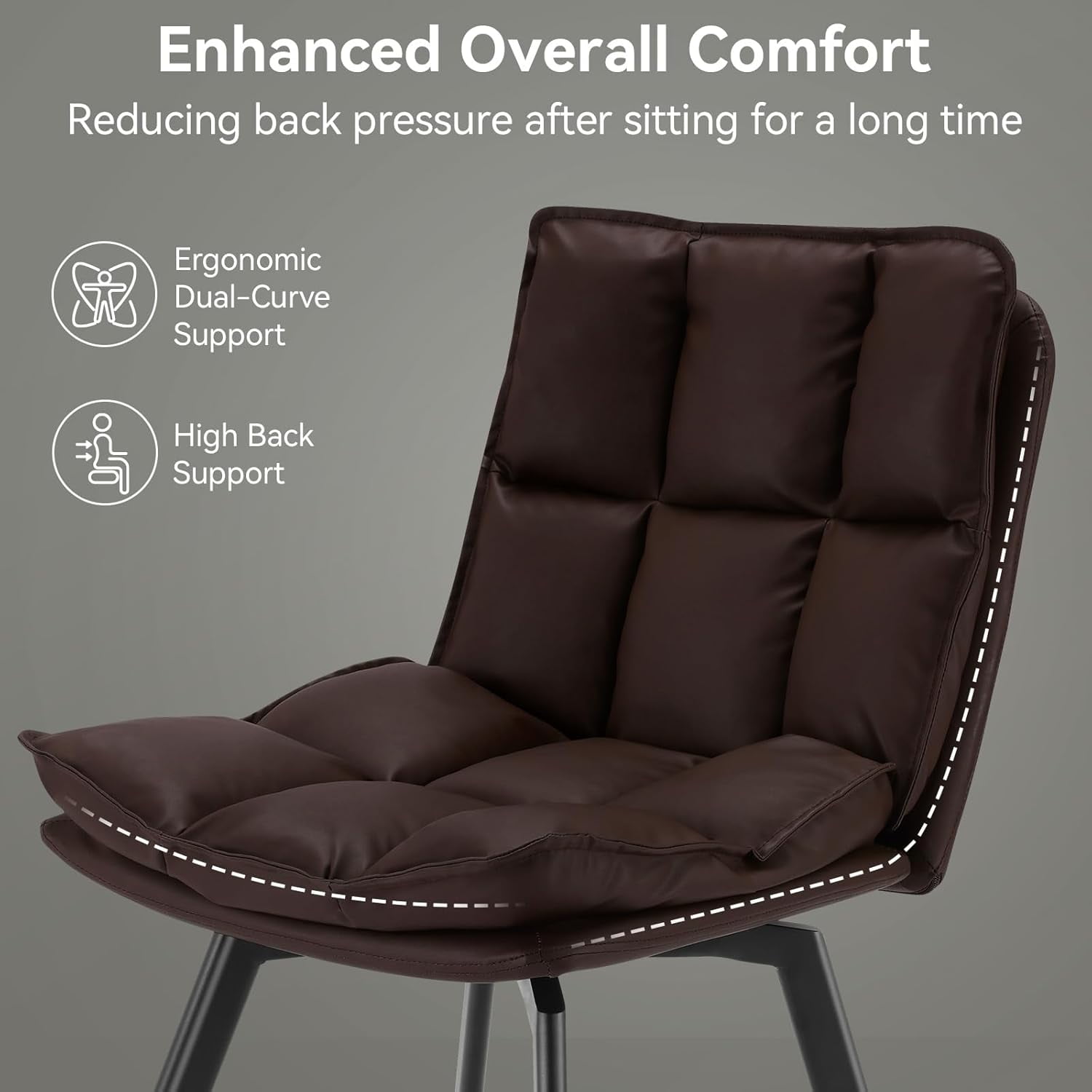 Sailvan Dining Chairs Set of 2, Modern PU Leather Upholstered Kitchen Chairs, Swivel Dining Room Chair with Double-Layer Fabric Cushion, Dark Brown