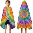 thumbnail image 3 of Colorful Rainbow Tie Dye Spiral Pattern Hooded Bath Towel，50"x30" for Ages 3 To 12 Kids, Quick Dry Lightweight Soft Microfiber Hood Beach Towel Cover Up for Kids, 3 of 7