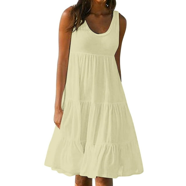 Yuyuzo Robes d'Été pour Femmes Décontractées Plage Sans Manches Vacances Robes Soleil Été Fluides Midi Robe Débardeur