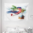 thumbnail image 1 of Rowan Tapestry, Merry Christmas Composition with Cute Bullfinch Holly Pine Cone Bird House in Winter, Wall Hanging for Bedroom Living Room Dorm Decor, 80W X 60L Inches, Multicolor, by Ambesonne, 1 of 2