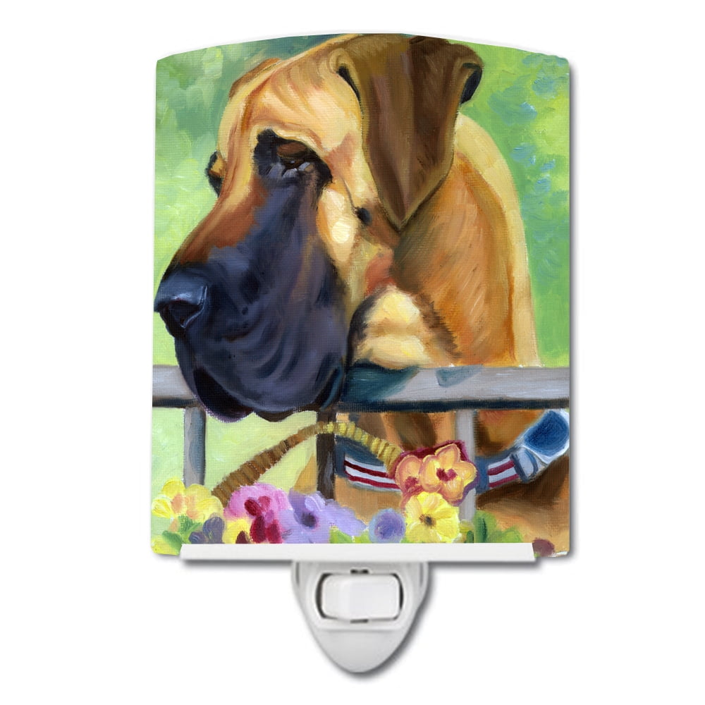Caroline s Treasures 7311CNL Great Dane Natural Ears Fawn in Flowers Ceramic Night Light 6x4x3 multicolor