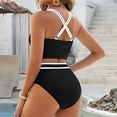 thumbnail image 6 of Full Coverage Bikini, 2 Piece Swimsuit for Women, Two Piece Swimsuit for Women, Women's High Waisted Bikini Sets Two Piece Swimsuits Sporty Tummy Control Bathing Suit Color Block Swim Suit, Black L, 6 of 6