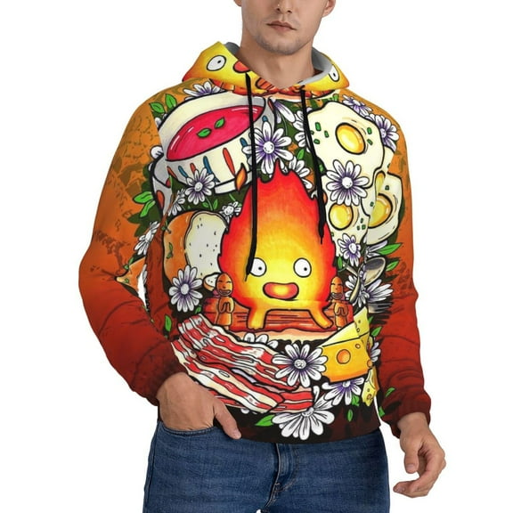 Unisex Howls Moving Castl Fire Pullover Hoodies 3D Print Novelty Sweatshirts Hoodie with Pocket for Men Women