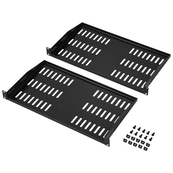 KFFKFF 2PCS 1U Server Rack Shelf, 10"/254 mm Depth, 50 lbs Load Capacity, Vented Cantilever or Wall Mount Shelf with Tray, Promotes Airflow for 19" Network Cabinet or Equipment Rack