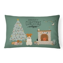 Carolines Treasures CK7664PW1216 Wire Fox Terrier Christmas Everyone Canvas Fabric Decorative Pillow 12H x16W multicolor