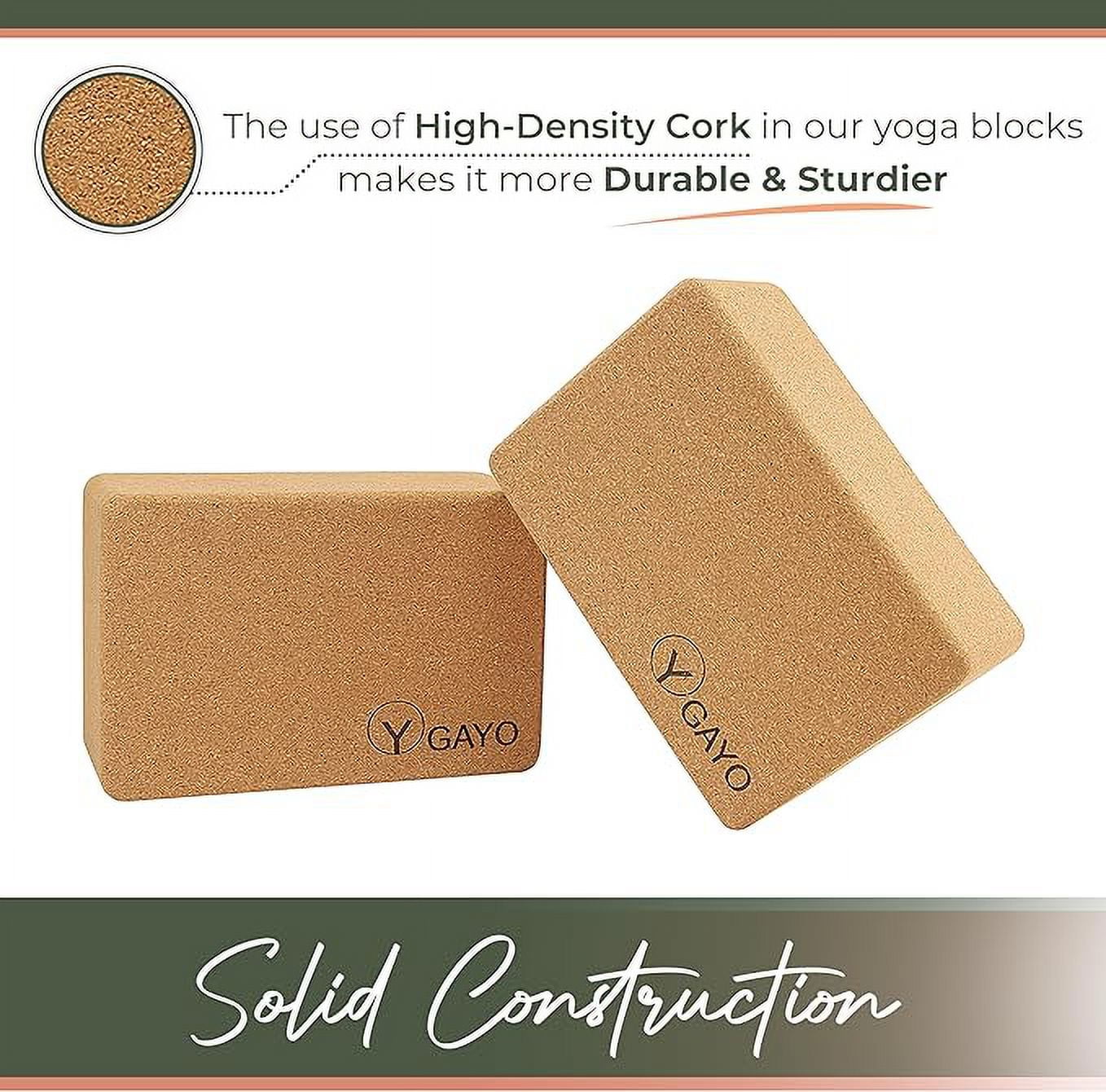 Cork Yoga Blocks Set, 2 Pack with Stretch Strap - Large, Sturdy, 9 X 6 X 4 inches, Premium Sustainable Natural Cork Blocks and Strap Set, Yoga Bricks for Superior Stability, Balance and Support in Yog