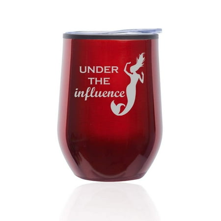 

Stemless Wine Tumbler Coffee Travel Mug Glass With Lid Under The Influence Mermaid Funny (Red)