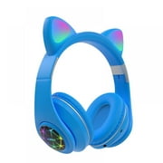 400 Mah Wireless Cat Ear Headset - Stereo Game Headset with Silencing Microphone and LED Light, Bluetooth 5.0 Wireless Game Headset, PC Headset for Children and Adults