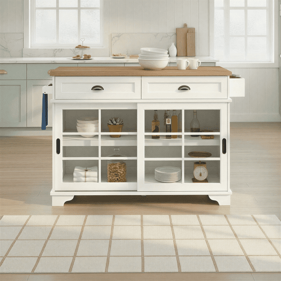 Walker Edison Modern Free-Standing Kitchen Island with Drawers, White
