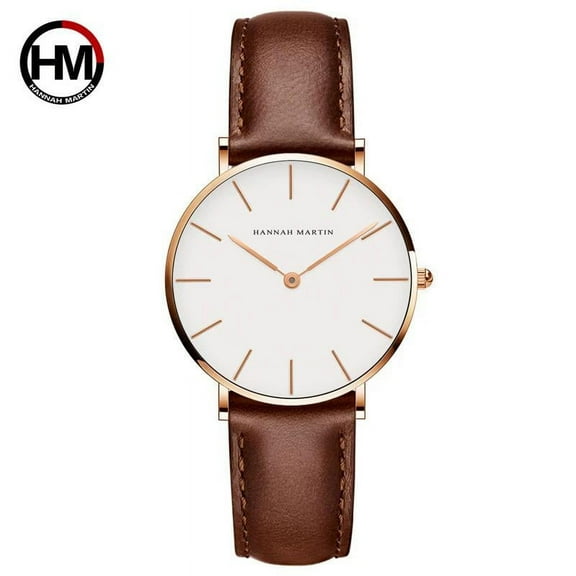 Hannah Martin Brand Simple Leather Women Watch Japanese Movement Quartz Wristwatch Fashion Clock Black Gift Box Women's Watch