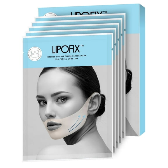 Lipofix. Double Chin Contouring Face Toning - Jawline Shaper Collagen Mask. 5PC