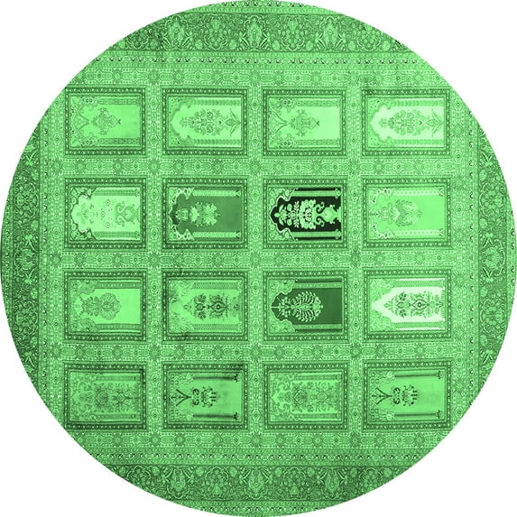 Ahgly Company Indoor Round Abstract Emerald Green Contemporary Area Rugs, 8' Round